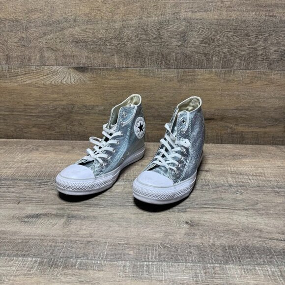 Converse Chuck Taylor Silver Metallic High Top Sneakers Women's Size 7 - Picture 1 of 7